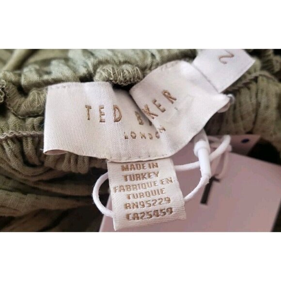 NWT $175 TED BAKER LONDON ALOVIA SMOCKED TOP LACE UP BACK MID-GREEN TOP SZ 2/US6 - Picture 11 of 12